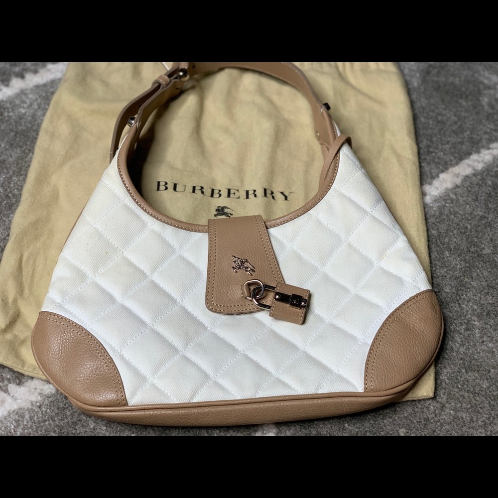 Burberry London White Quilted Hobo Handbag